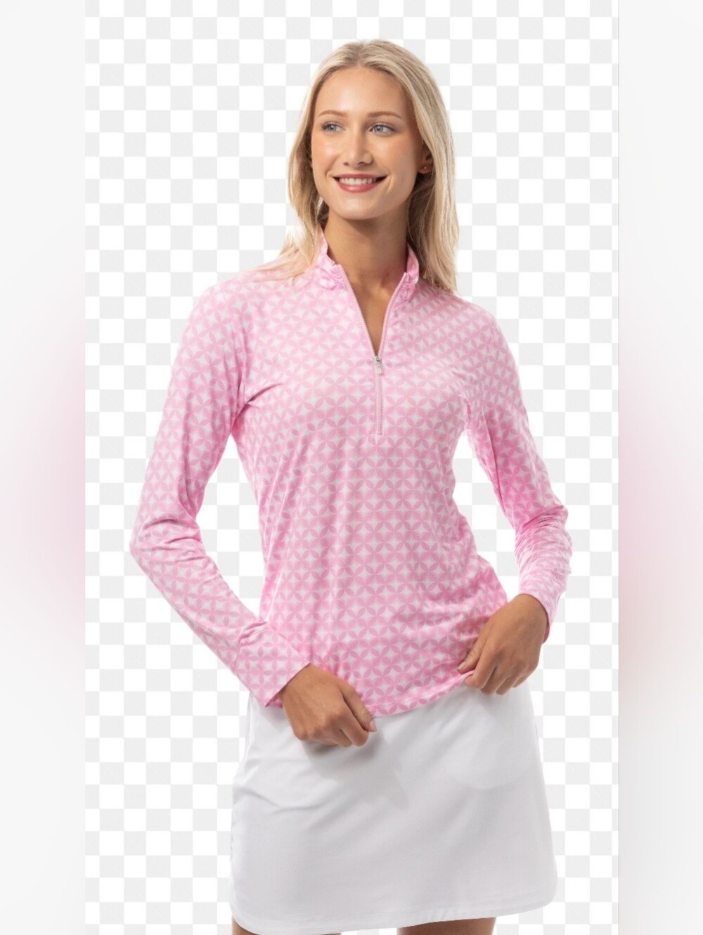 SanSoleil Pink Grid Quarter-Zip Women's Top